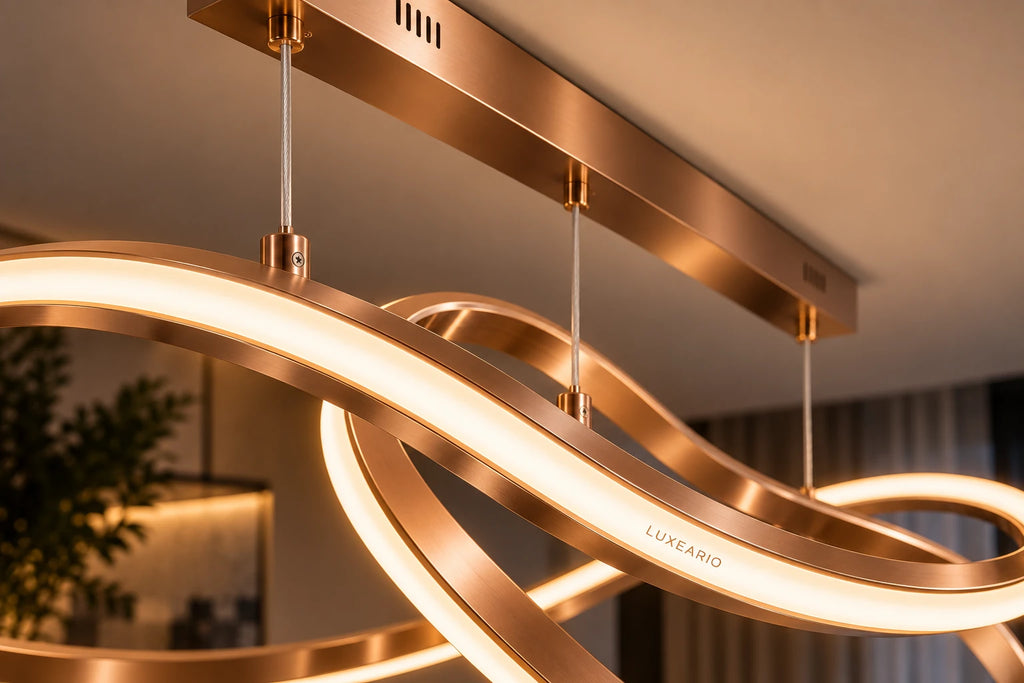 Close-up van AuraRing Rosé hanglamp
