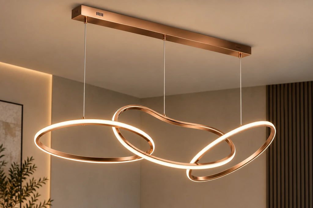 AuraRing Rosé hanglamp in een lichte, moderne ruimte