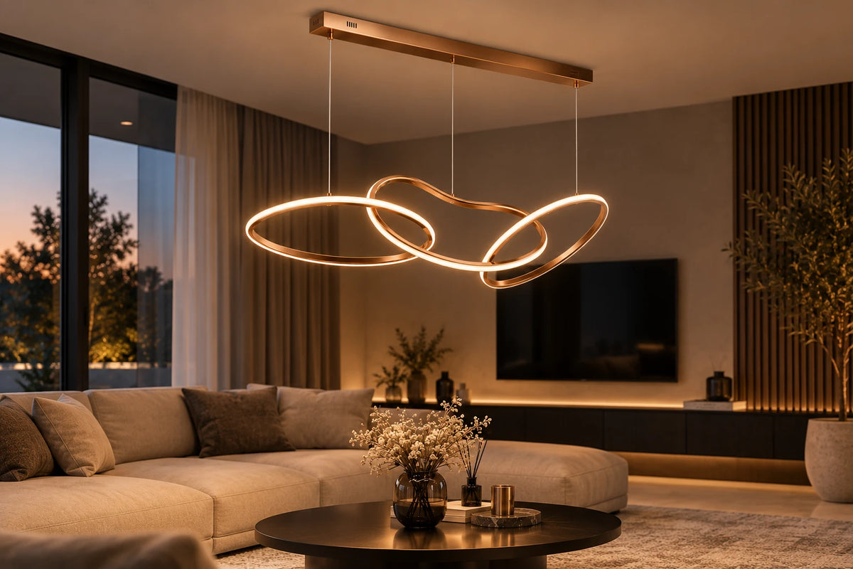 AuraRing Rosé hanglamp in moderne woonkamer